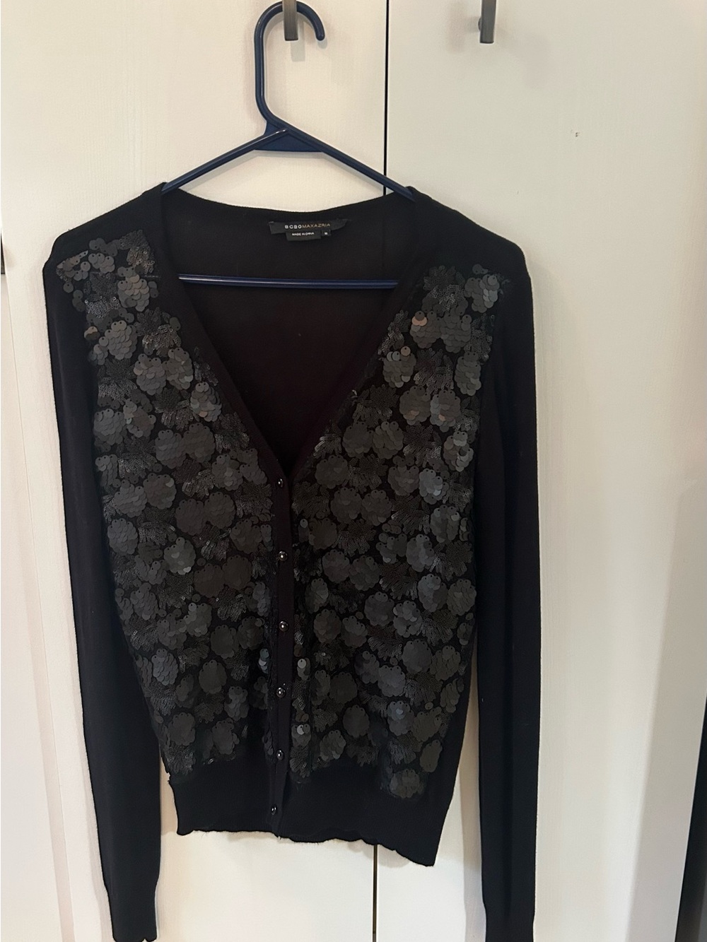 BCBG Black V-Neck Sequin Floral Cardigan